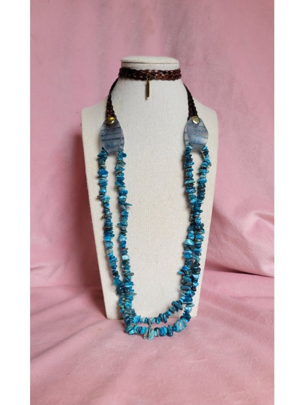 Retired Color by Amber  Blue Apatite Stone Chip Beaded Layered Necklace N1A